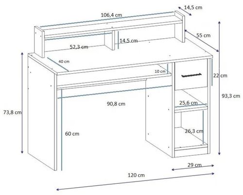 cumpără Masă de birou Trendy Eslem, Alb, 99x55x120cm în Chișinău 