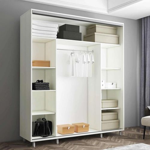 купить Шкаф Mobildor-Lux Раздвижные двери Aron-P из ДСП - горизонтальные (190x60x200H см) Белый Brilliant в Кишинёве 