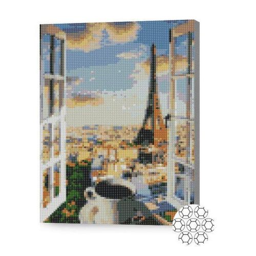 купить Картина по номерам Art Gallery XQB76778 Mozaic cu diamante Cafea cu privire spre Paris 30x40cm в Кишинёве 