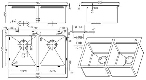 купить Мойка кухонная SanDonna HD7850 двойная медь в Кишинёве 