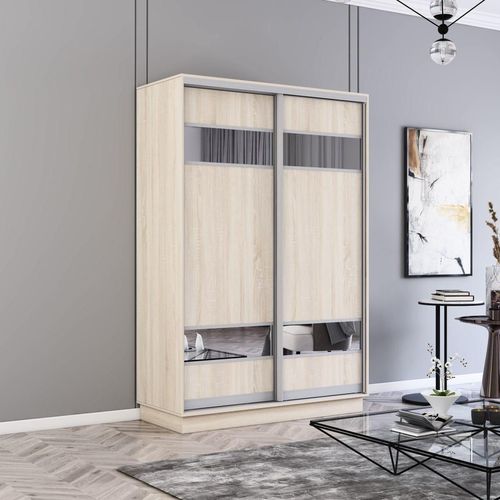 cumpără Dulap Mobildor-Lux Fox uși glisante din PAL cu elemente din oglindă (130x60x200H cm) Sonoma în Chișinău 