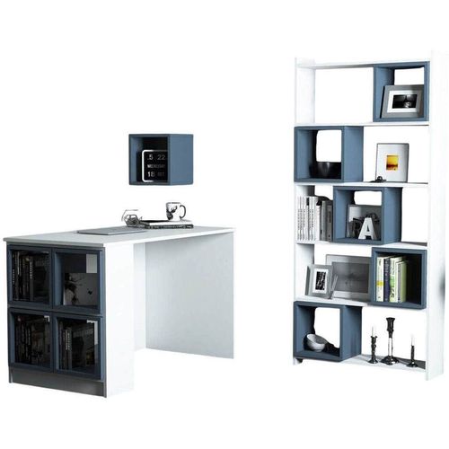 cumpără Masă de birou Trendy Cutie, alb, albastru, cu raft în Chișinău 