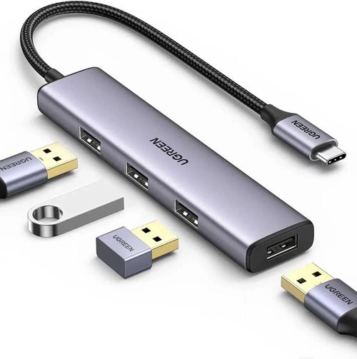 купить USB Hub Ugreen 20841 HUB 4in1 Type-C 3.0 to 4*USB-A 3.0, Power Port, up to 5Gpbs CM473, Silver в Кишинёве 