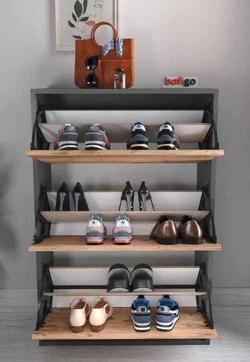 купить Полка для обуви Nex Home Полка для обуви, 3 отделения, 74x24x111 см, Антрацит/Дуб (18-03-82) в Кишинёве 