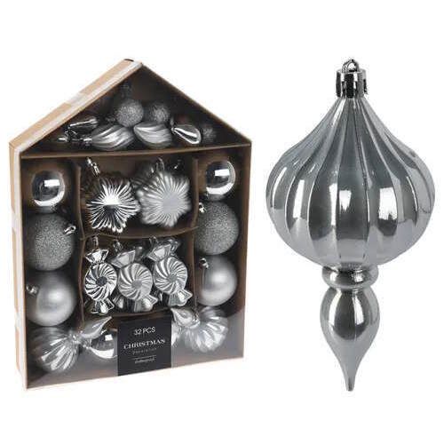 купить Новогодний декор Promstore 54242 Set decorațiuni pentru brad 32buc, argintii, cutie в Кишинёве 
