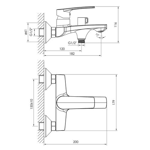 Смеситель для ванны Imprese KAMPA, хром, 35 мм (ванная комната) 