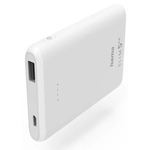купить Аккумулятор внешний USB (Powerbank) Hama 201667 SLIM 5HD 5000 mAh, Output: USB-A, white в Кишинёве 