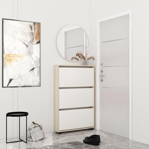 cumpără Raft pentru încălțăminte Mobildor-Lux Leo Slim 50x16x125H cm Sonoma/White în Chișinău 