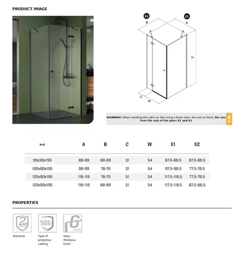 cumpără Cabină de duș New Trendy Kalibra Black Rectangular 120x80x195 K-4997 6mm Active Shield în Chișinău 