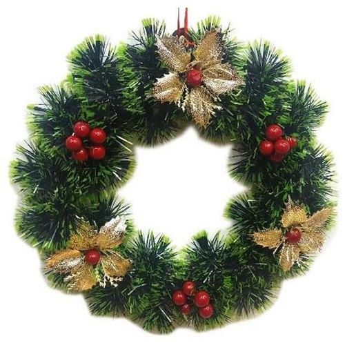 купить Новогодний декор Promstore 37417 Венок новогодний D24cm зеленый, c цветами и шариками в Кишинёве 
