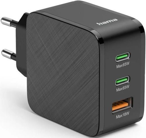 купить Зарядное устройство сетевое Hama 201961 Fast Charger, 2x USB-C PD, 1x USB-A QC, 65W, black в Кишинёве 