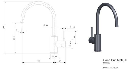 купить Смеситель кухонный Reginox R38932 Cano Gun Metal II в Кишинёве 