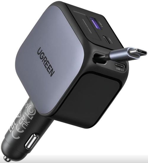 купить Зарядное устройство для автомобиля Ugreen 55910B 1xType-C+1xUSB-A with Type-C Cable, Retractable, 145W, Black, EC604 в Кишинёве 