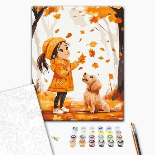 cumpără Tablou pe numere BrushMe KBS0170FC 30x40cm (fără cutie) Plimbare de toamnă cu un prieten în Chișinău 