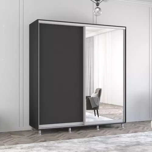 купить Шкаф Mobildor-Lux Арон с раздвижными дверцами из зеркала и ДСП (220x60x220H см) Антрацит в Кишинёве 
