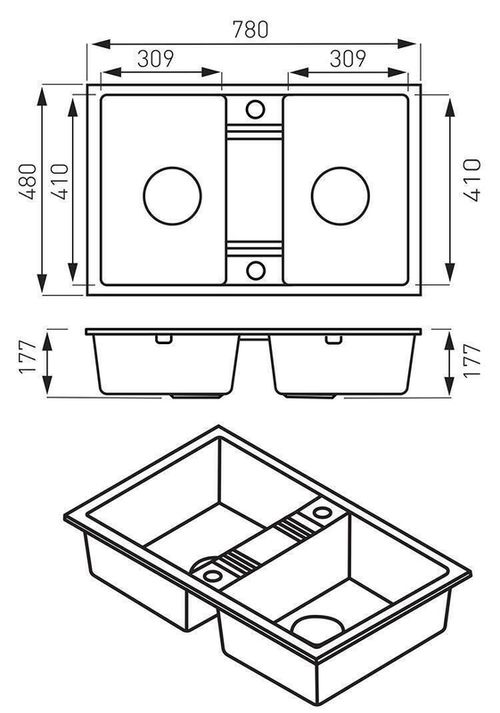 купить Мойка кухонная Ferro DRGM2/48/78SA 780x480 nisip в Кишинёве 