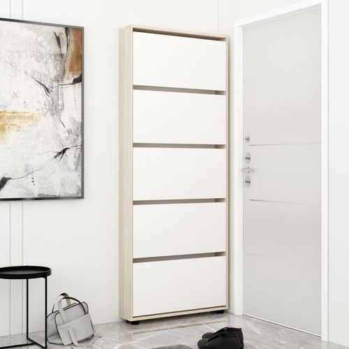 купить Полка для обуви Mobildor-Lux Leo Slim 80x16x203H cm Sonoma/White в Кишинёве 