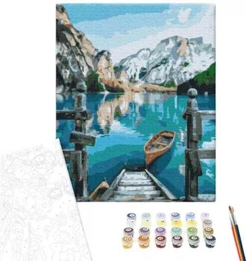 купить Картина по номерам BrushMe RBS29450FC 30x40 сm (fără cutie) Barcă lângă lac в Кишинёве 