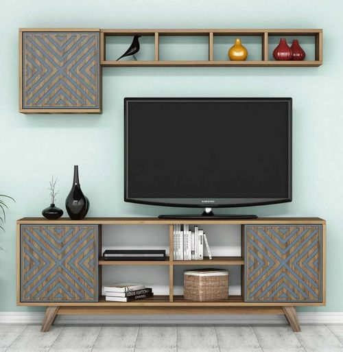 купить Стенка Trendy Inci, Nuc, Albastru 160x56x35cm в Кишинёве 