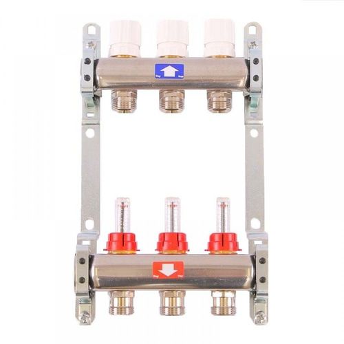 Коллектор INOX 3 вых. в сборе с расходомером 1" х 3/4" PN6 ITAP 