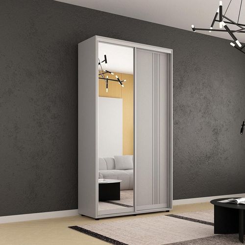 купить Шкаф Mobildor-Lux Compact uși glisante Oglindă + PAL cu ornament linii (120x45x200H cm) Grey в Кишинёве 