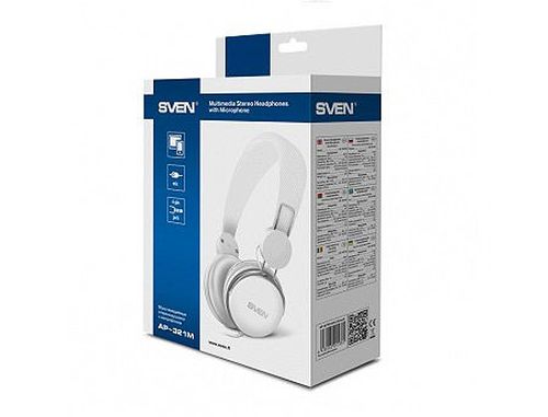 купить SVEN AP-321M Headphones with microphone, Headset: 20-20,000 Hz, Microphone: 30-16,000 Hz, 1.2m, White в Кишинёве 