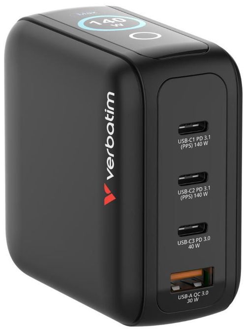 купить Зарядное устройство сетевое Verbatim VER_30240 Mini GaN Charger with Display 140W в Кишинёве 