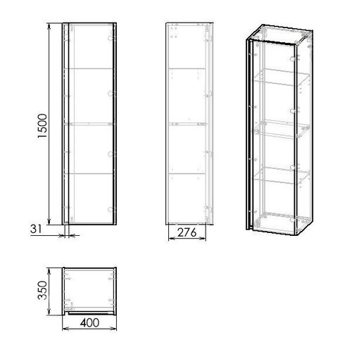 Пенал 150*40*35см Imprese BLATNA L, подвесной, цвет ильм бергамо 