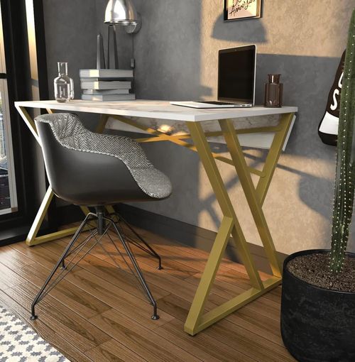 cumpără Masă de birou Trendy Gyza, AlbAur, 120x75x60cm în Chișinău 