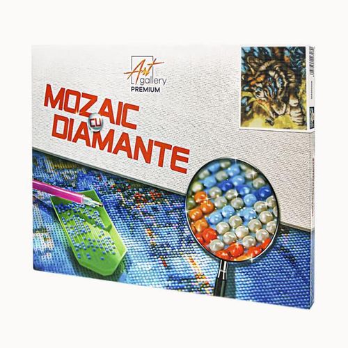 cumpără Tablou pe numere Art Gallery XQB80594 Mozaic cu diamante 30x40cm Tigru fantastic si fluture în Chișinău 