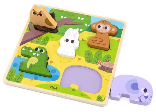 купить Головоломка Viga 44663 Puzzle tactil Animalele din pădure, 5 elem. в Кишинёве 