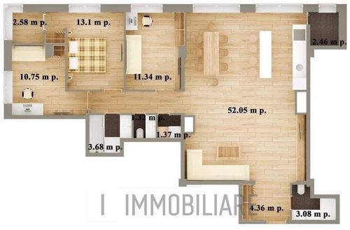 Apartament cu 3 camere+living, sect. Centru, str. Bogdan Petriceicu Hașdeu. 