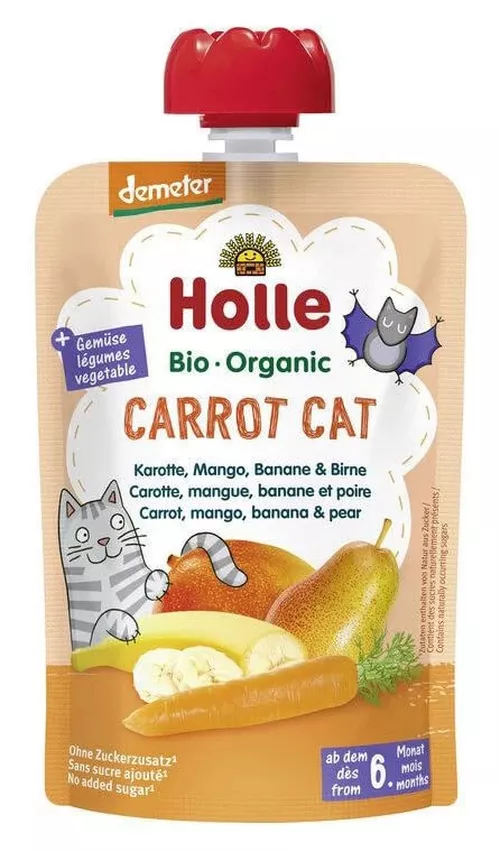 Piure Holle Bio Carrot Cat pere, banane, mango si morcov (6+ luni) 100 g 