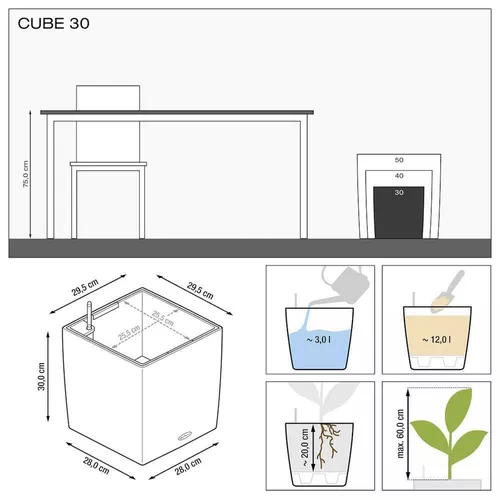 купить Цветочный горшок Lechuza Cube Premium 30, White в Кишинёве 