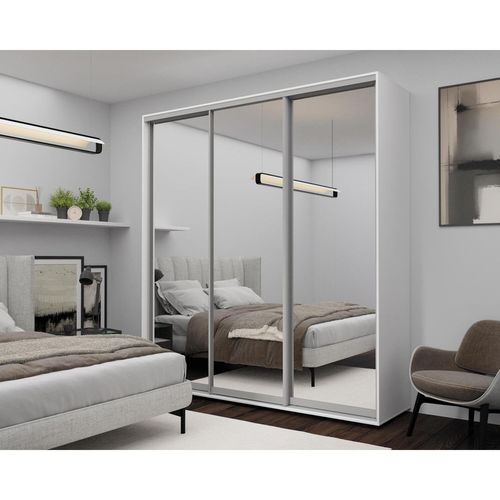 cumpără Dulap Nex Home Dulap cu uși glisante, 220x60x240cm, Oglinda, Alb în Chișinău 