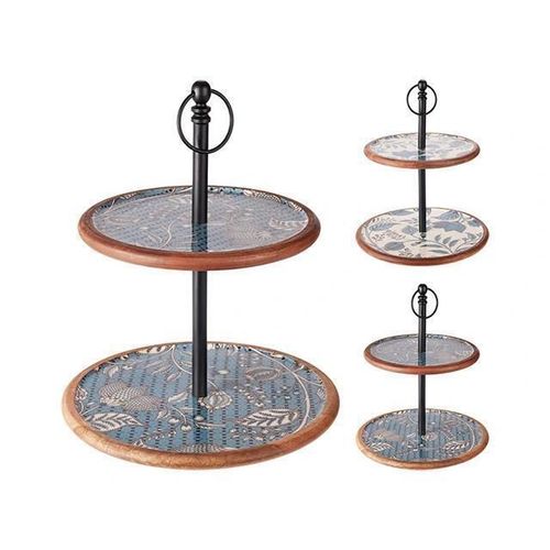 cumpără Tavă de bucătărie Excellent Houseware 20896 Blue Decal, suport pentru servire cu 2 niveluri, D30cm, H43cm, mango în Chișinău 