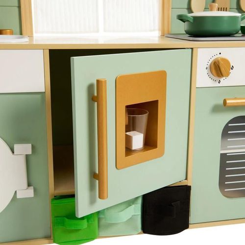 купить Игрушечная кухня и посуда Premaman PJQKDA-CCC-UNQ Bucatarie din lemn cu accesorii Verde в Кишинёве 