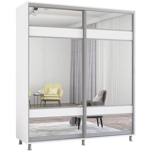 купить Шкаф Mobildor-Lux Aron cu uși glisante cu oglindă zebra (180x60x200H cm) Alb Brilliant в Кишинёве 