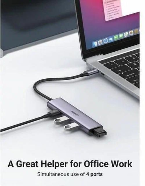 купить USB Hub Ugreen 20841 HUB 4in1 Type-C 3.0 to 4*USB-A 3.0, Power Port, up to 5Gpbs CM473, Silver в Кишинёве 