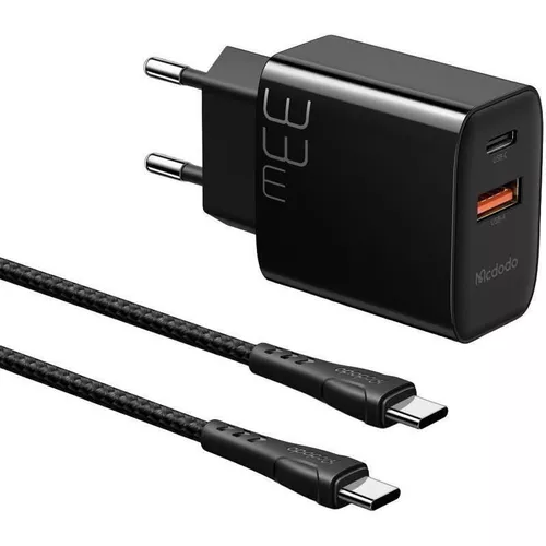 купить Зарядное устройство сетевое MCDODO CH-0922 Wall Charger 1xUSB 1xType-C with Cable Type-C toType-C 33W, Black в Кишинёве 