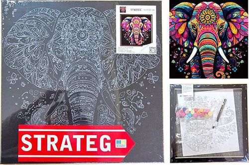 cumpără Tablou pe numere Strateg 57226 Elefant colorat 40x40cm (fundal negru) în Chișinău 