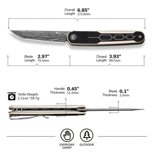купить Нож походный Civivi C23015-DS1 KwaiQ, lamă Damascus, G10, liner lock в Кишинёве 