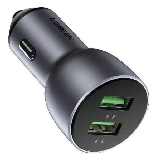 купить Зарядное устройство для автомобиля Ugreen 10144 2*USB-A Aluminum 3A 36W, Grey в Кишинёве 
