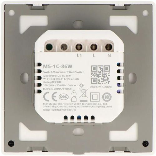 купить Выключатель электрический Sonoff Matter Wi-Fi Smart Wall Switch SwitchMan M5 1-Gang (Neutral Wire), White в Кишинёве 