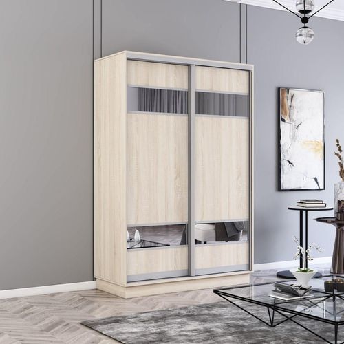 купить Шкаф Mobildor-Lux Fox uși glisante din PAL cu elemente din oglindă (140x60x200H cm) Sonoma в Кишинёве 