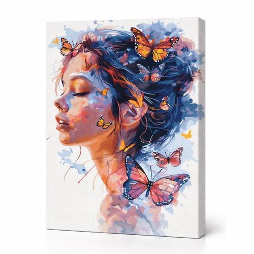 cumpără Tablou pe numere Ideyka KHO8458 40x50cm Eco, Fata si fluturi în Chișinău 