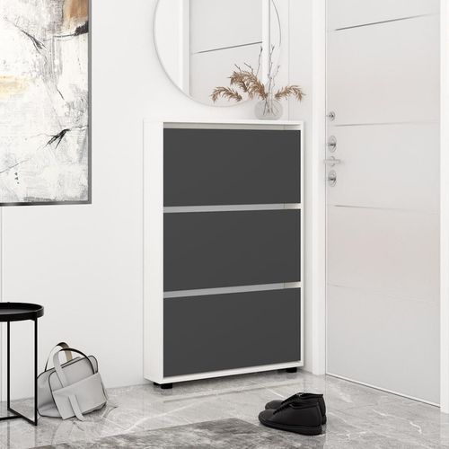 купить Полка для обуви Mobildor-Lux Leo Slim 50x16x125H cm White/Anthracite в Кишинёве 