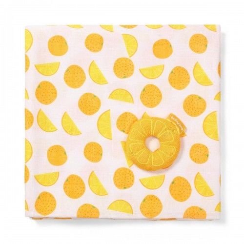 Пелёнка бамбуковая Babyono Orange (120x120 см) + погремушка 