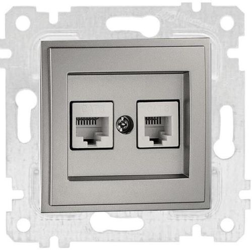 купить Розетка электрическая Mono Electric Данные + телефонная розетка (RJ45 CAT6, RJ11 CAT3) механизм серебристый в Кишинёве 