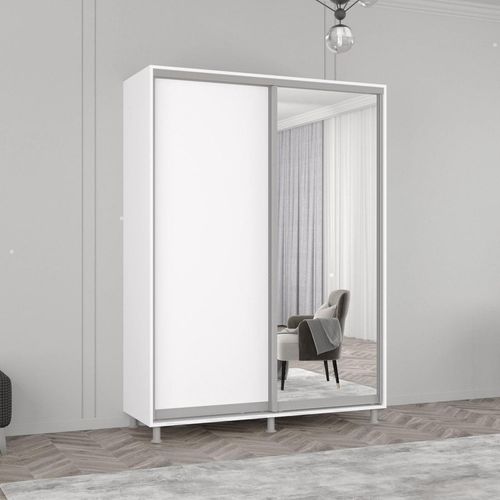 cumpără Dulap Mobildor-Lux Aron-P 1.0m-1.8m uși glisante din oglindă și PAL (180x60x200H cm) Alb Brilliant în Chișinău 